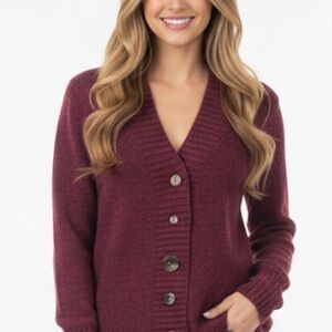 J. Jill Deep Marled Pink & Purple Button-Up Cardigan Size M